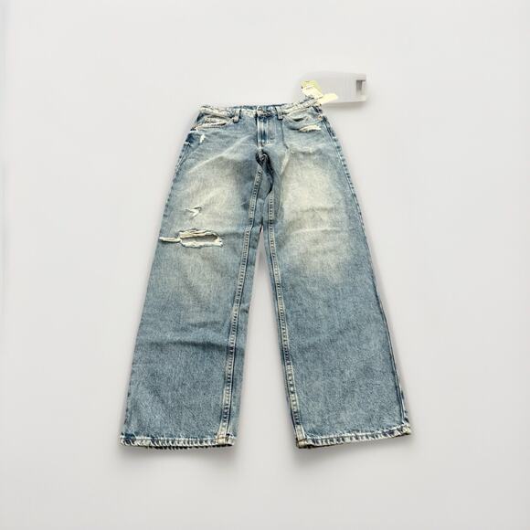 H&M Womens Blue Baggy Low Waist Distressed Taille Basse Denim Jeans Size 2 NWT - Picture 1 of 9